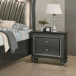 Comodino grigio metallizzato massello in legno di gomma con 2 cassetti - Product Image 2