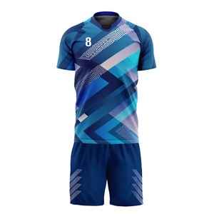 Ensemble short et maillot de football rayé bleu marine et blanc pour homme, sublimé, respirant, en polyester, coupe classique, toutes saisons, vêtements de sport pour adulte - Product Image 6