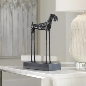 Sculpture de chien abstraite moderne en métal, figurine d'animal à longues pattes sur base noire pour la décoration de table de bureau ou de maison (vente en gros) - Product Image 1