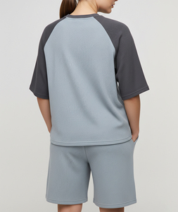 OEM/ODM 100% Cotton Women's 2-Piece Oversized T-Shirt & Shorts <b>Set</b> Custom 3D Screen Printed Logo 2 tone Streetwear Twin <b>Set</b> - Product Image 2