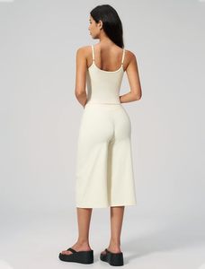 Women High Waist Yoga Set <b>Tank</b> <b>Top</b> and Culotte Outfit Solid Color <b>Spaghetti</b> <b>Strap</b> Seamless Breathable Elastic Waist Fitness Wear - Product Image 3