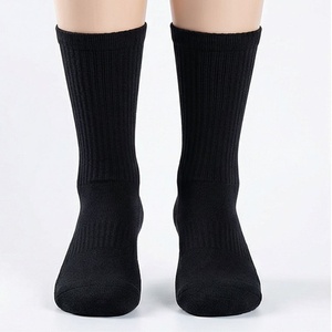 <b>Black</b> Crew <b>Socks</b> Solid Color Knitted Breathable Casual Wear for Adults Standard Thickness Regular Style - Product Image 1