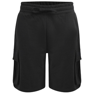 Shorts cargo en molleton noir pour homme, taille élastique, cordon de serrage, poches à rabat, coupe ample, style streetwear décontracté, OEM, vente en gros, approvisionnement en vrac - Product Image 1