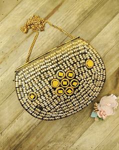 Yellow <b>Stone</b> and Metal Clutch Bag for Daily Use Handmade Evening Purse with Decorative <b>Stone</b> Inlay and Durable Metal Frame - Product Image 5