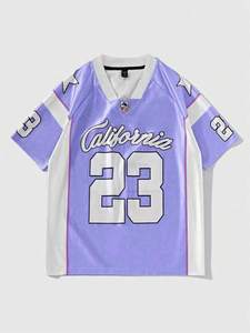 Camiseta de Fútbol Americano Oversize Azul Cielo 2026 para Hombre, Transpirable, de Poliéster, Estilo Urbano, Deportiva, Retro Vintage - Product Image 2