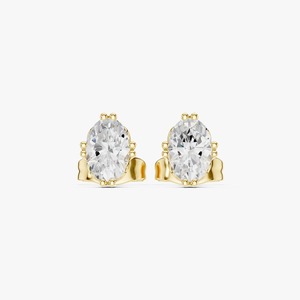 Boucles d'oreilles clous en diamant de laboratoire taille ovale 1,00 carat total, or jaune 9K, solitaire à 6 griffes, vente en gros, bijoux fins OEM - Product Image 1