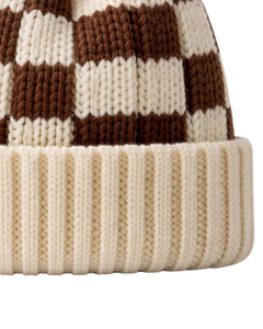 Gorro de Punto Personalizado a Cuadros Marrón y Blanco, Gorro de Invierno Cálido con Pompón, Gorro de Punto Grueso Unisex, Gorro con Logo Personalizado, Proveedor OEM - Product Image 6