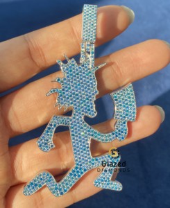 Collier pendentif hache en moissanite bleue glacée avec bijoux hip-hop en argent sterling 925 pour homme - Product Image 6