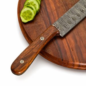 Damascus Steel Chef <b>Knife</b> 15 in Wood Handle Leather Sheath Hand Forged Right Hand Modern Style Dishwasher <b>Safe</b> - Product Image 5