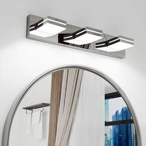 Applique murale de salle de bain moderne en chrome LED, élégante et minimaliste, 3 lumières, économe en énergie, installation facile - Product Image 1