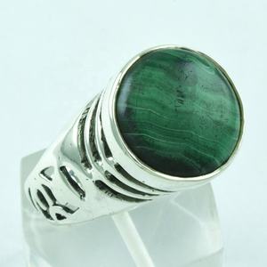 Última colección, anillo de estilo religioso de Plata de Ley 925, ajuste de bisel de piedras preciosas de malaquita para regalo de fiesta de aniversario de boda - Product Image 1