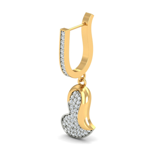 Pendientes de aro en forma de corazón de oro amarillo con diamantes redondos de talla brillante, joyería de lujo para mujer - Product Image 3