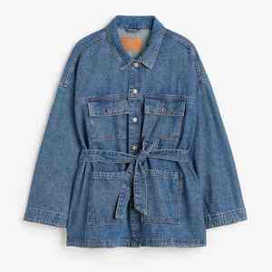 Veste en jean longue pour femme, grande taille, écologique, tissée, manteau d'hiver, fermeture à un bouton - Product Image 2