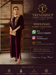 Luxury Modest Empire Waist <b>Velvet</b> Evening <b>Dress</b> for Women | Embroidered Kaftan Maxi <b>Dress</b> | Winter Wedding Formal Wear | - Product Image 6