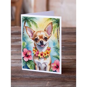 Whimsical Chihuahua Luau Tarjetas de felicitación Paquete de 8 A7 Tamaño 5x7 Tarjetas de notas en blanco con sobres - Product Image 2