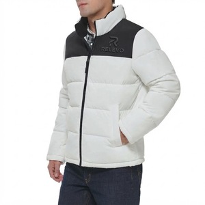 Relevo <b>Men's</b> <b>White</b> Black Color Block <b>Puffer</b> <b>Jacket</b> Waterproof Windproof Hooded Zipper Front Casual Spring Eco-Friendly 100% - Product Image 6