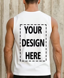 Men's White Sleeveless Tank Top O-Neck Casual Wear Breathable Eco-Friendly Quick Dry Knitted 100% Cotton Front Logo Print - Product Image 2