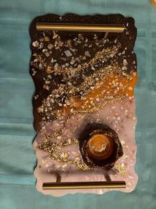 Luxury Geode <b>Epoxy</b> Resin Serving Tray Crystal Stone Inlay Gold Glitter Art Decorative Vanity <b>Coffee</b> <b>Table</b> Storage Tray Home Use - Product Image 2