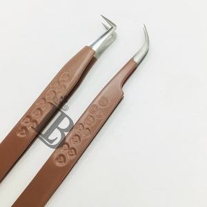 Brown Tweezers Stainless Steel Eyelash Extensions Tweezers Heart Handle Tweezers 45 Degree Boot Volume Eyelash Tweezer - Product Image 3