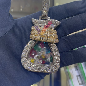 Bijoux Vidhi Bijoux Hip Hop Pendentif sac glacé pour homme Pendentif en argent sterling 925 VVS Moissanite Diamant LGD pour femme homme - Product Image 2