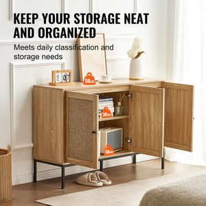 Credenza Rustica in Rattan con 3 Ante Magnetiche e Ripiani Regolabili - Product Image 3