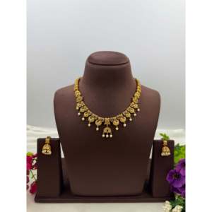 Indian Ethnic Tanuja Traditional Necklace Set-Gold Plated Zircon Fine Jewelry - Product Image 1