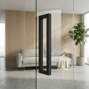 Manija de Puerta de Vidrio Negro Mate Personalizada, Fabricante de Manijas Minimalistas en Forma de H de Gran Tamaño para Entrada Interior y Exterior - Product Image 1
