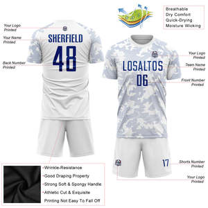 Conjunto de Uniforme de Fútbol Personalizado Blanco con Patrón de Ondas Azul Marino, Jersey de Fútbol Sublimado Ligero Unisex para Partido de Equipo, 100% Poliéster - Product Image 5