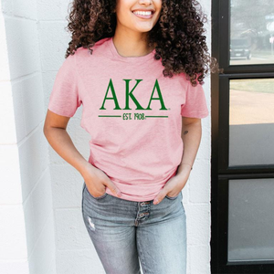 Camiseta de Manga Corta con Letras Griegas Personalizadas AKA, Cuello Redondo, Algodón Rosa, Ropa de Sororidad para Mujer, Ropa para el Campus - Product Image 4