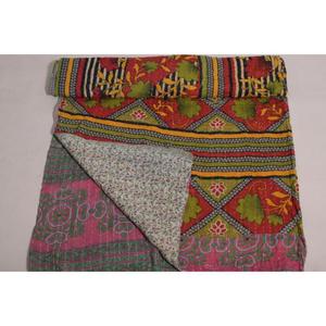 Handmade <b>Indian</b> Floral Kantha Quilt Boho Vintage Cotton Reversible <b>Throw</b> Blanket Bedspread Chic Decor - Product Image 5