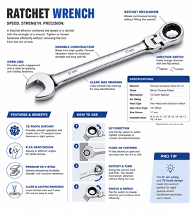 Eastman CR-V Ratchet Flexi ratchet <b>Wrench</b> Tool 72 Teeth Spanner E-4101 - Product Image 6