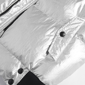 Silver Hooded Puffer Jacket Windproof Waterproof <b>Reversible</b> Casual Winter <b>Coat</b> Patch Design Regular Fit Cotton Filling Men - Product Image 6