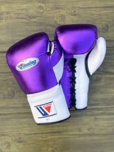 Professional High-quality Purple Leather Lace-Up Full Finger Boxing Gloves 16 oz Training Martial Arts Adjustable <b>Wrist</b> <b>Strap</b> - Product Image 4