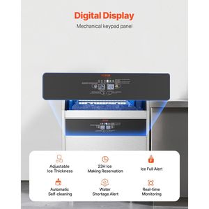 Macchina per il Ghiaccio Professionale da Cucina, Produzione 200 libbre/24H, Capacità di Stoccaggio 66 libbre, 108 Cubetti di Ghiaccio, 15 Minuti, Display Digitale LED - Product Image 4