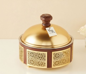 Luxury Gold Arabic Style Insulated Casserole Hot Pot with Wooden Finish Lid Premium Food Serving Dish for Buffet & <b>Dining</b> <b>Table</b> - Product Image 1
