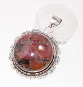 Colgante de Rodonita Natural, colgante de piedras preciosas de Plata de Ley 925, colgante de diseñador, colgante llamativo, colgante de boda, joyería de plata - Product Image 1