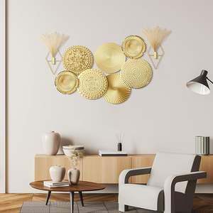 Ensemble de 9 décorations murales en acier inoxydable, jardinières suspendues avec herbe de la pampa artificielle, décoration murale moderne bohème pour bar, mitsvah, anniversaire - Product Image 3