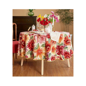 Floral <b>Table</b> <b>Cloth</b> Cotton Blend Bloom Print Scalloped Edge Custom Size Weight Thread Count Indian Manufacturer Hospitality - Product Image 1