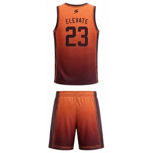 Conjunto de Uniforme de Baloncesto Sublimado Personalizado, Unisex para Adultos, Cuello en V, Sin Mangas, Absorbe la Humedad, Color Degradado 23 Naranja Marrón - Product Image 2