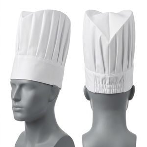 Chapeau de chef unisexe en polycoton imperméable de qualité supérieure 200 GSM, blanc, avec couronne plissée haute, bande confortable, dos élastique, logo brodé personnalisé - Product Image 1