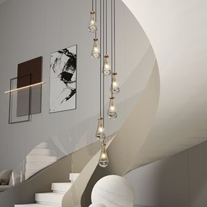 Lampadario a sospensione regolabile a 7 luci per sala da pranzo, grande lampada a sospensione per foyer e soggiorno, elegante lampadario per scale - Product Image 3