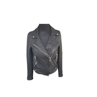 Blouson court d'hiver pour femme en cuir de vachette, effet vieilli, écologique, épais, design dos nu, fermeture éclair, avec logo