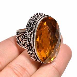 Natural Citrine Yellow Topaz <b>Ring</b> 925 Sterling <b>Silver</b> Vintage Style Gemstone <b>Ring</b> – Handmade Statement Jewelry for Women and <b>Men</b> - Product Image 3