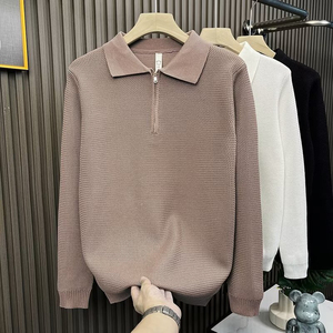 <b>Men's</b> Solid Color Turn-down Collar 1/4 Zipper Knit Pullover <b>Long</b> Sleeve Sweater Winter Casual Wear - Product Image 6