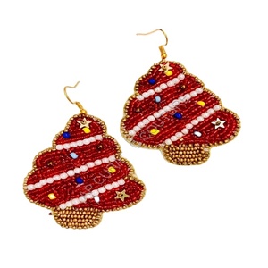 Boucles d'oreilles en perles de verre avec strass pour arbre de Noël scintillant personnalisé Boucles d'oreilles créoles à la mode de haute qualité pour les filles - Product Image 1