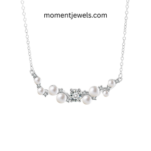Collier de luxe en perles et moissanite pour femme, chaîne en argent sterling 925 plaqué rhodium, fabrication diamantée - Product Image 1