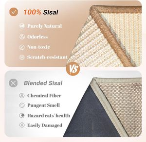 Rampe à gratter pour chat en sisal pour chat d'intérieur, 24,8 pouces, forme en L, griffoir vertical, tapis à gratter pour chat, meuble pour chat en bois massif - Product Image 6