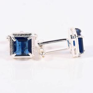 Boutons de manchette en cristal bleu, ton argenté, accessoires de vêtements formels pour hommes, élégants boutons de manchette pour mariage et costume d'affaires, vente en gros pour cadeaux - Product Image 2