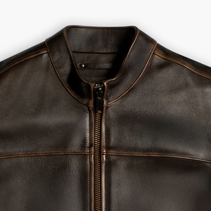 Men's Winter Sheep Skin Motorcycle <b>Jacket</b> <b>Thick</b> Warm Casual Vintage Stand Collar Zipper Closure - Product Image 4