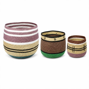 Ensemble de paniers de rangement tissés à la main avec poignées, forme bol rustique, en rotin naturel, écologique, décoration intérieure, art populaire, organisation - Product Image 1